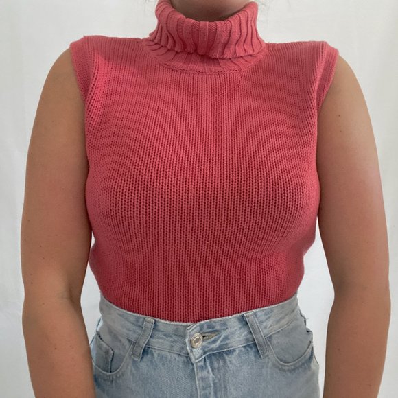 Vintage Chunky Muted Rust Sleeveless Turtleneck - Picture 2 of 10